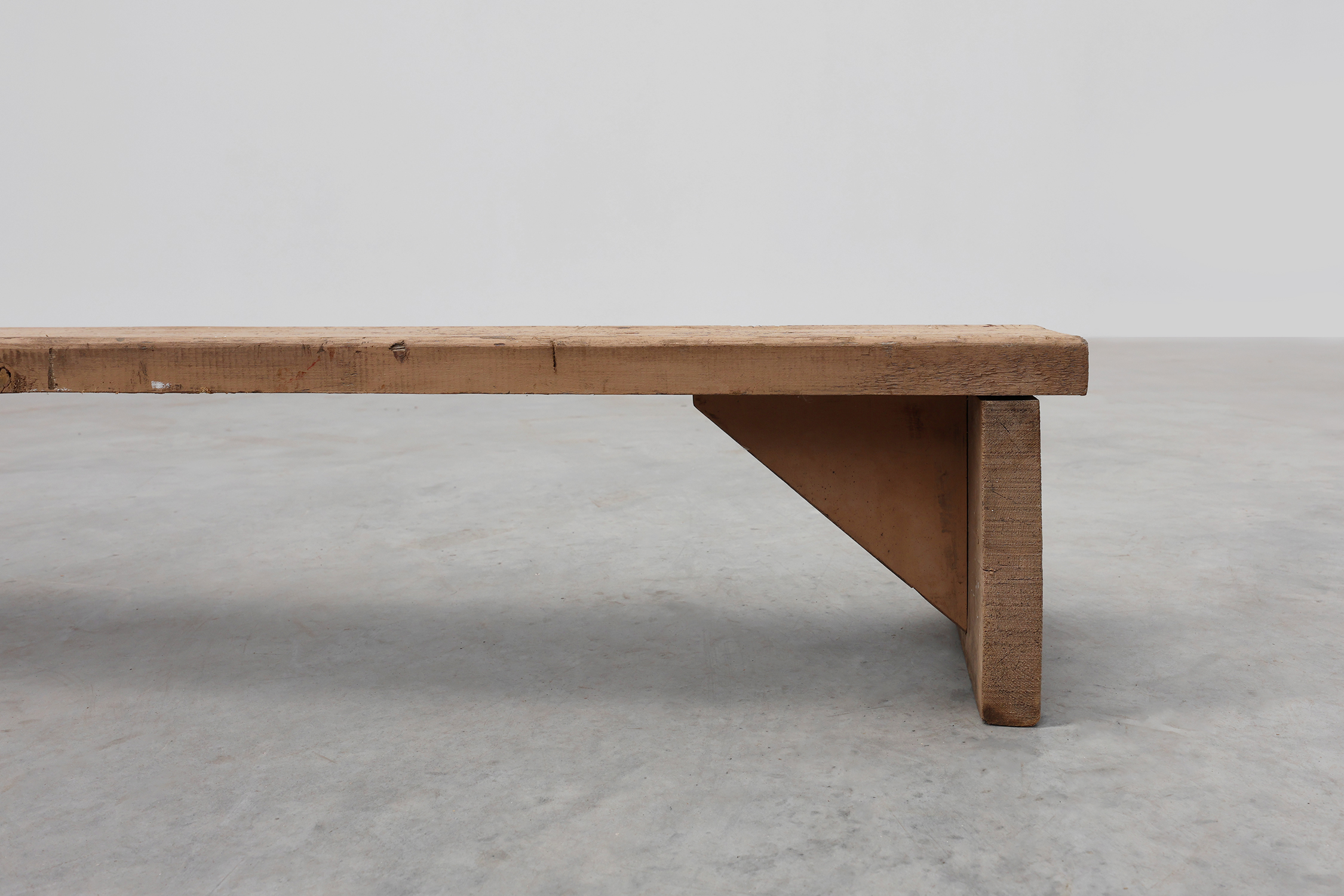 Rustic French solid wooden low bench in wabi wabi style, ca. 1880thumbnail